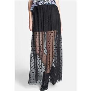 ASTR Blk Sheer Polka Dot Maxi Skirt M Tulle Mesh Gothic Romantic Gothic/Grunge
